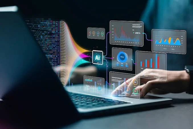 AI-powered analytics dashboards over a laptop