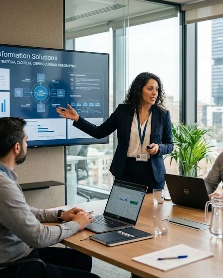 Consultant presenting a technology strategy to a client team